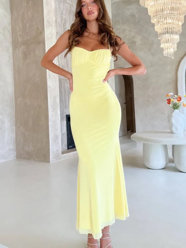 Beginning Boutique Lemon Spaghetti-Strap Maxi Dress
